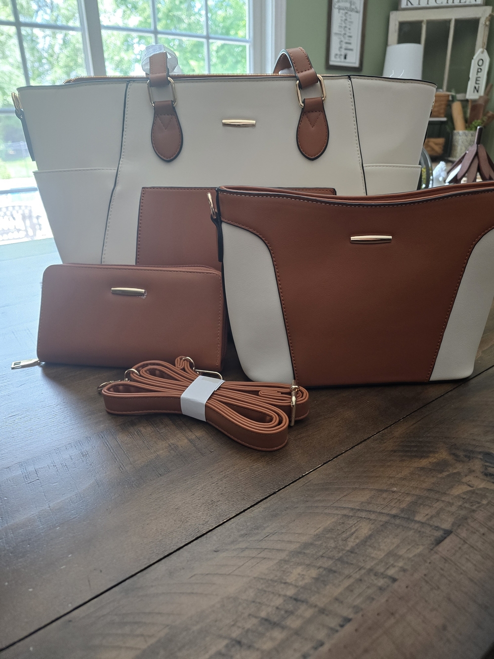 🔥 Cream and Brown Women's Tote and Crossbody Set